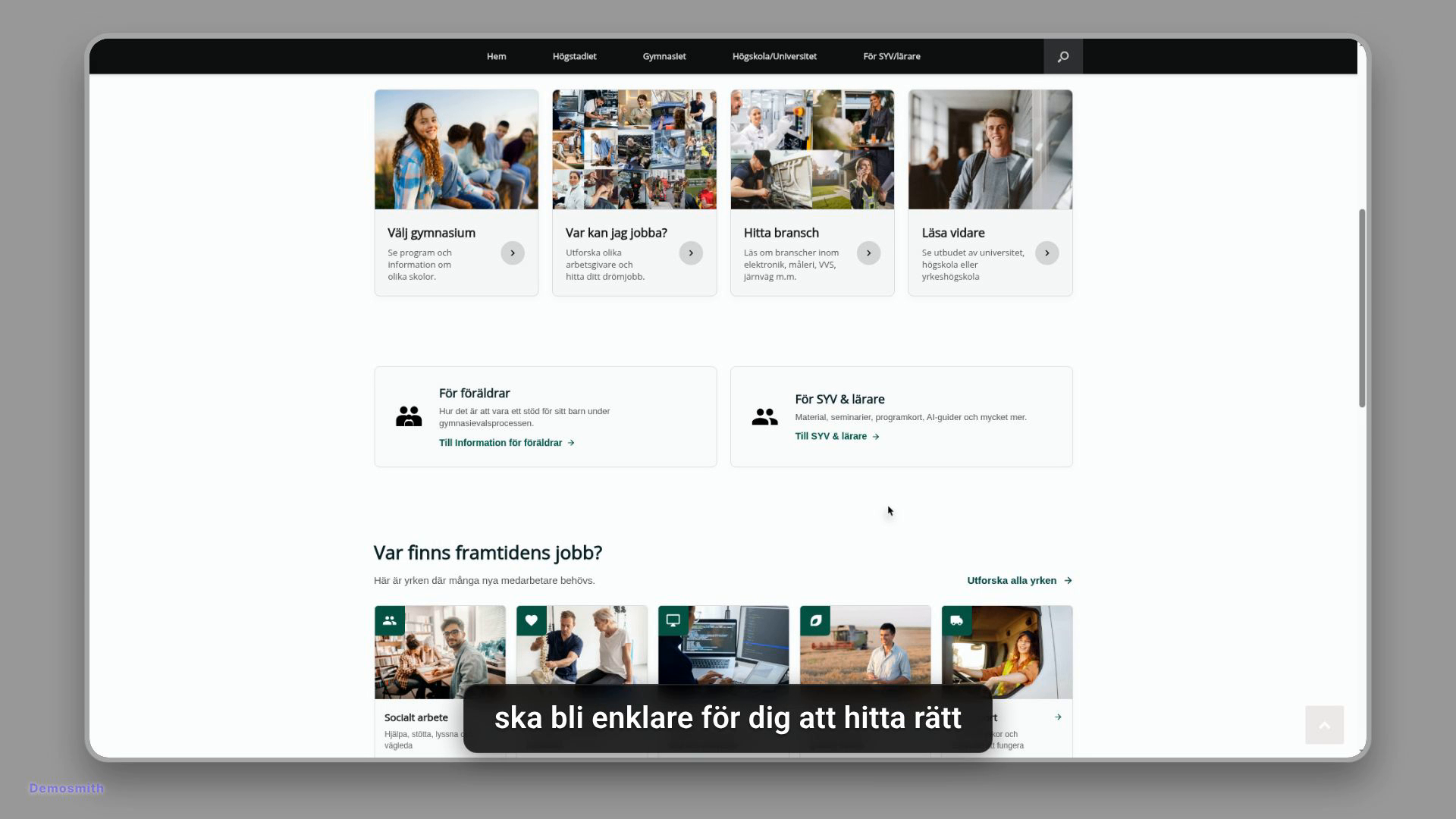 Framtidsvalet Homepage Walkthrough Demo