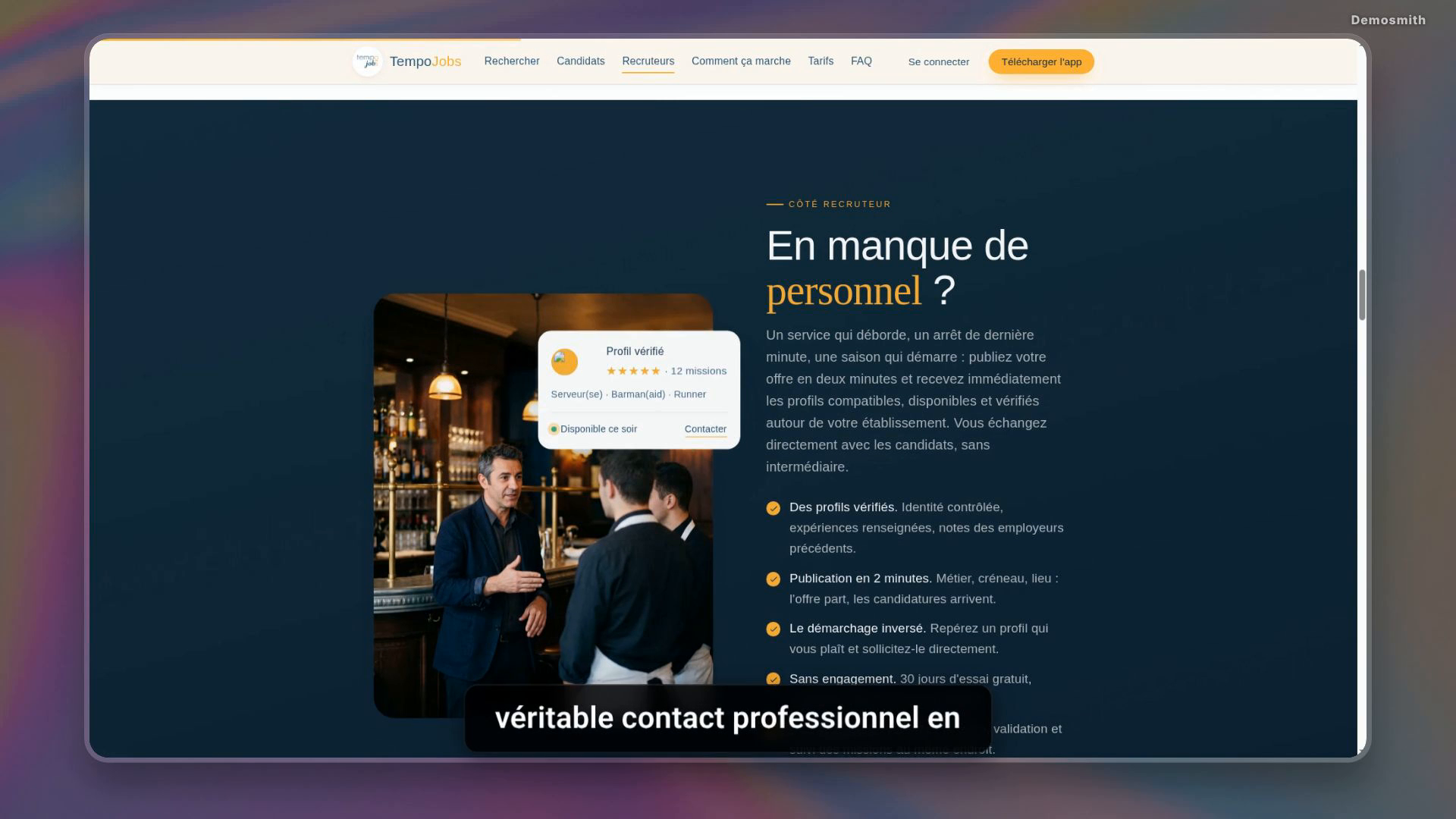 Démonstration de mise en relation recruteur