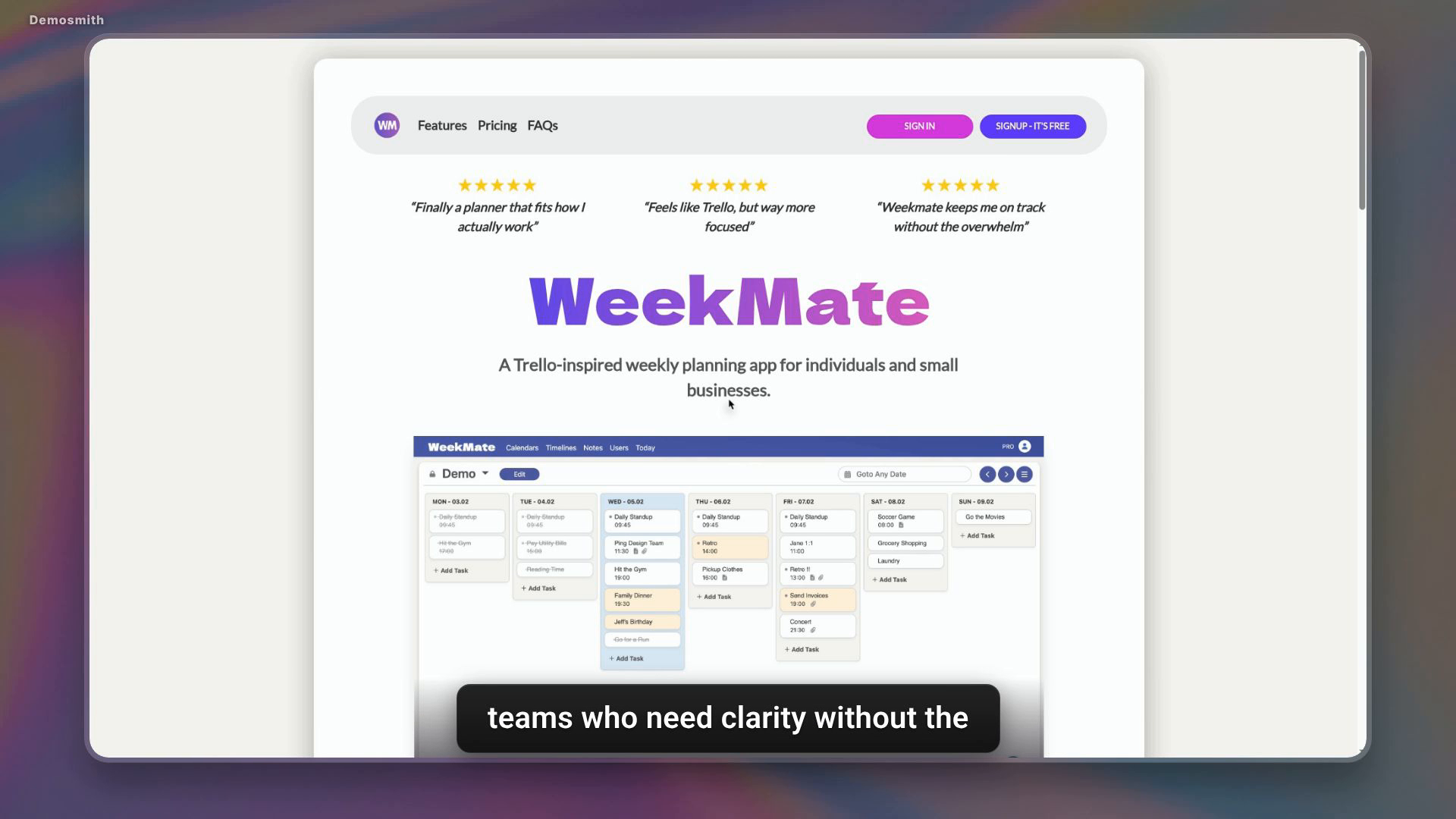 Weekmate New User Onboarding Demo